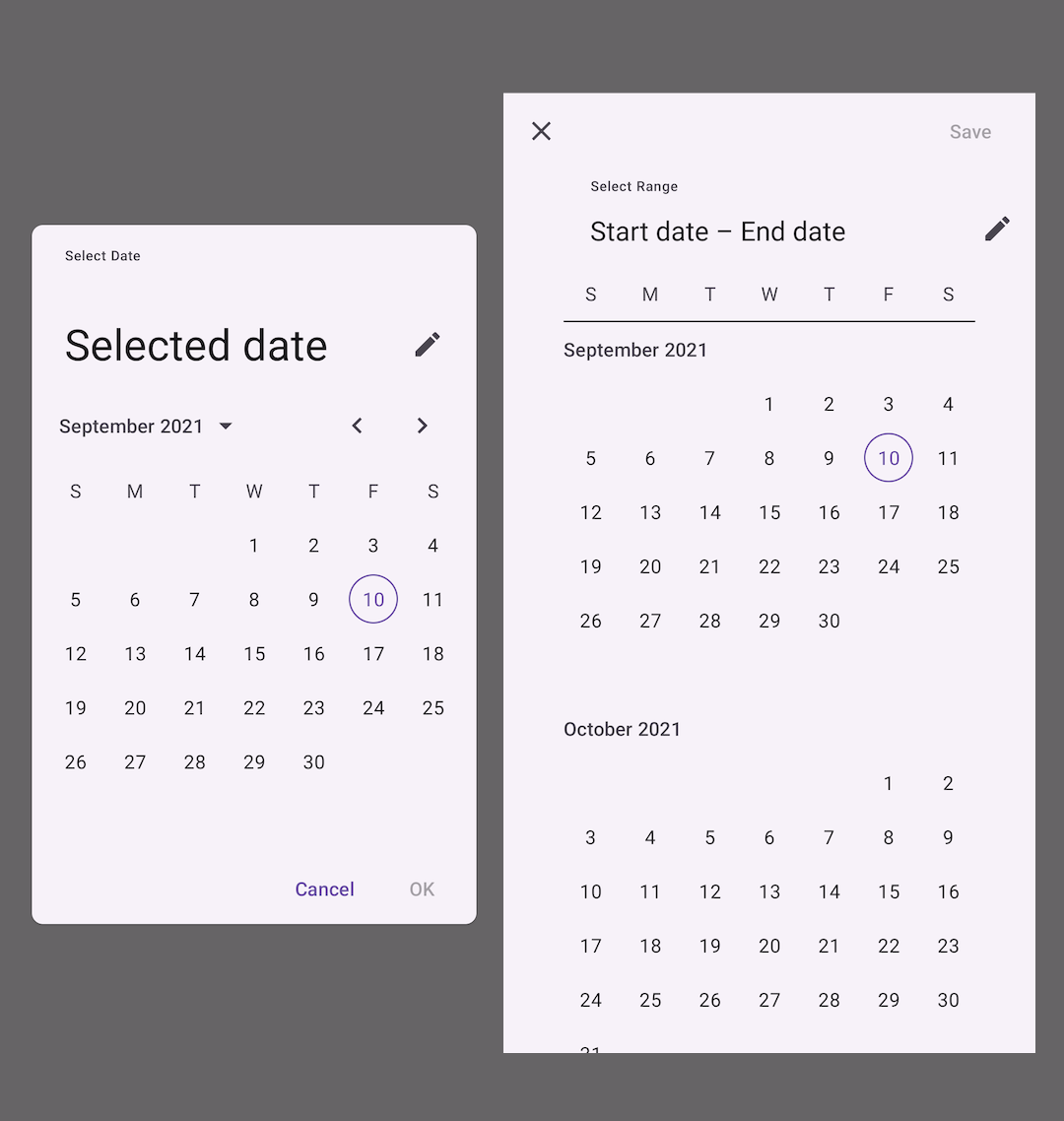 Picker and range picker examples.