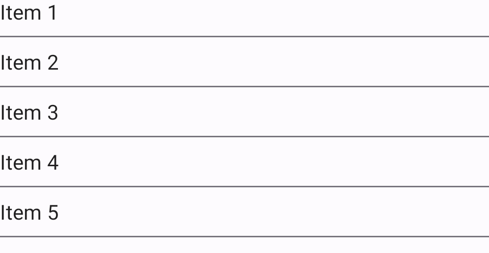 Vertical list of five items with five gray dividers after each item