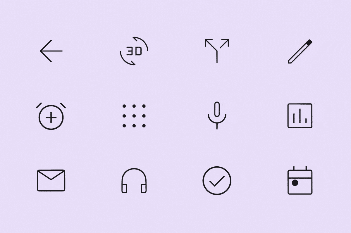 Array of icons with various stylistic attributes