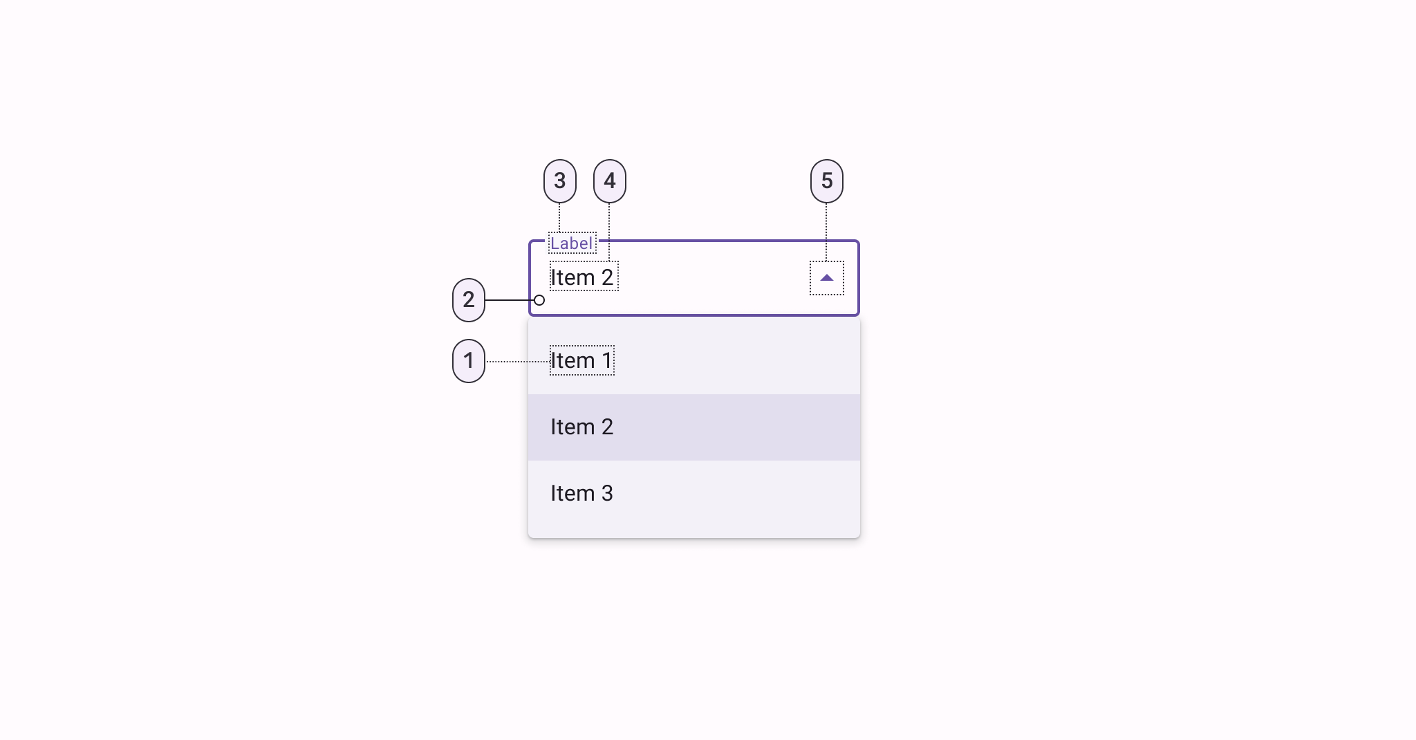 Exposed dropdown menu anatomy diagram