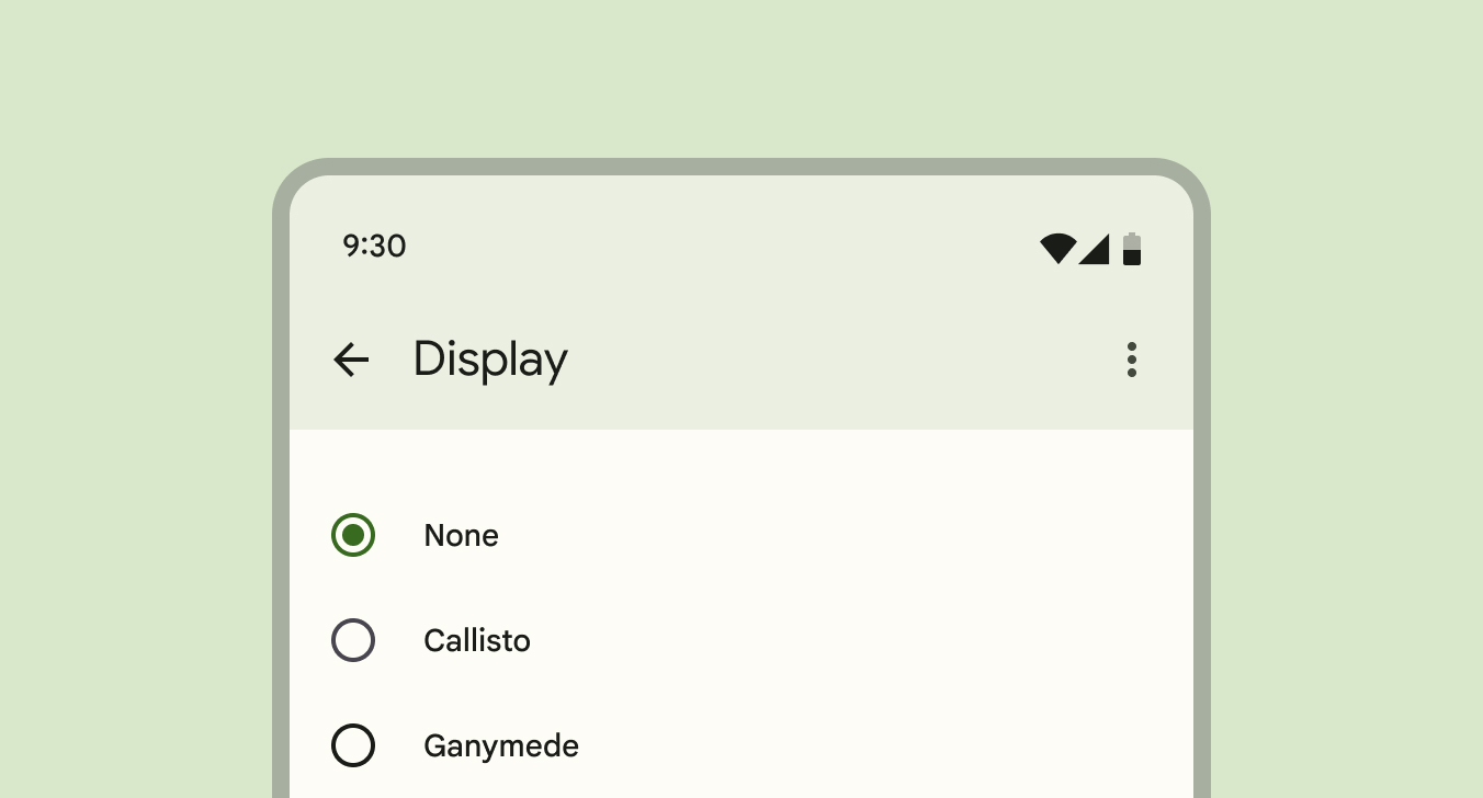 Settings menu with radio buttons