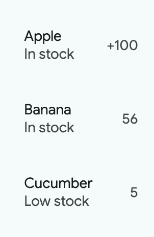 Image of a list and list items of foods with their inventory stock number with
a different theme applied