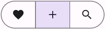 "Toggle buttons with icons - heart, add and search - and grey/purple borders
over a white background."