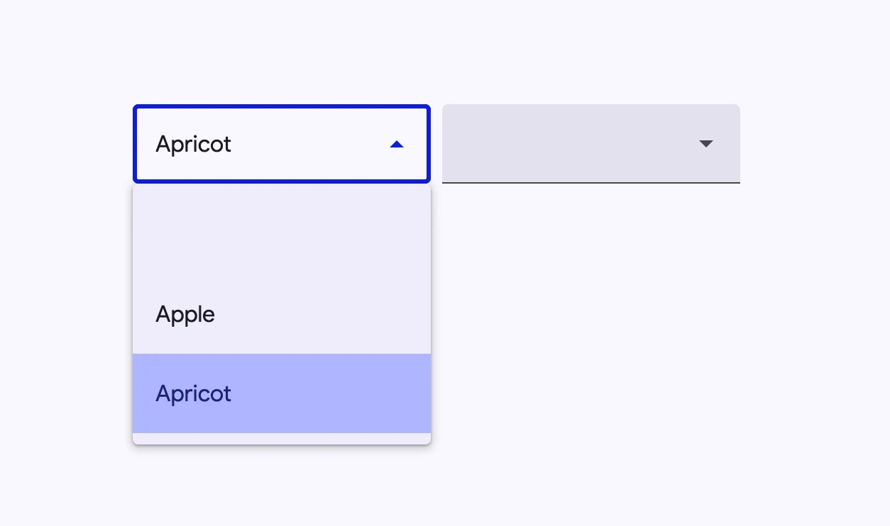 Example usage of an outlined dropdown menu and a filled dropdown menu.